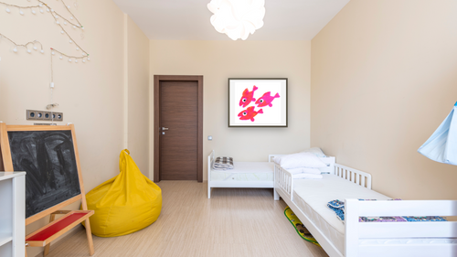 A Color of His Own by Leo Lionni, shown at 32 × 40 in (81.3 × 101.6 cm) in Ramino Satin Black, kids' room [arteriel-render:v6:room_a:32x40@56,40]