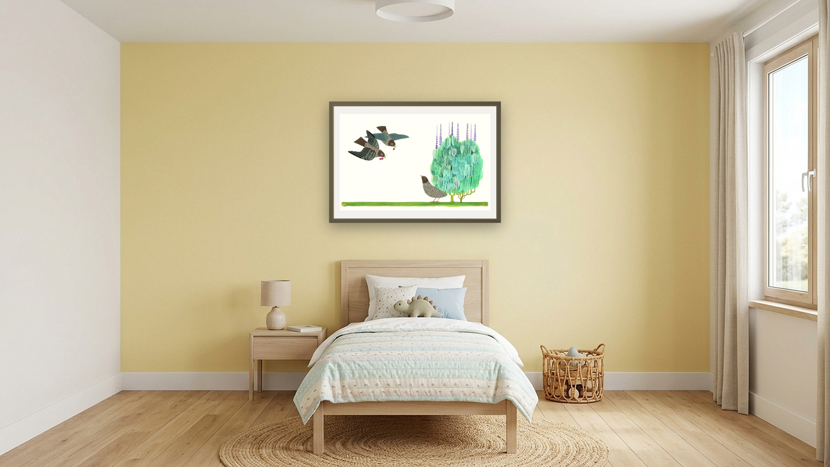 Tico and the Golden Wings by Leo Lionni, shown at 28 × 42 in (71.1 × 106.7 cm) in Ramino Satin Black, kids' room