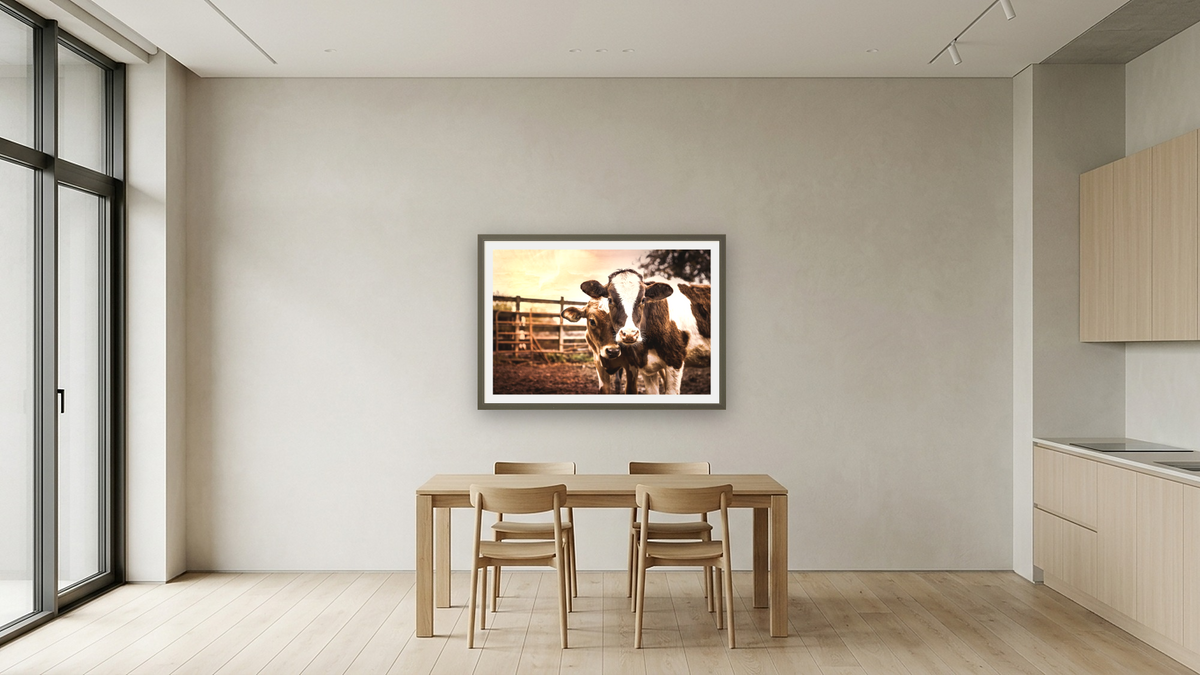 Pals III by Brandon Luther, shown at 28 × 42 in (71.1 × 106.7 cm) in Ramino Satin Black, kitchen