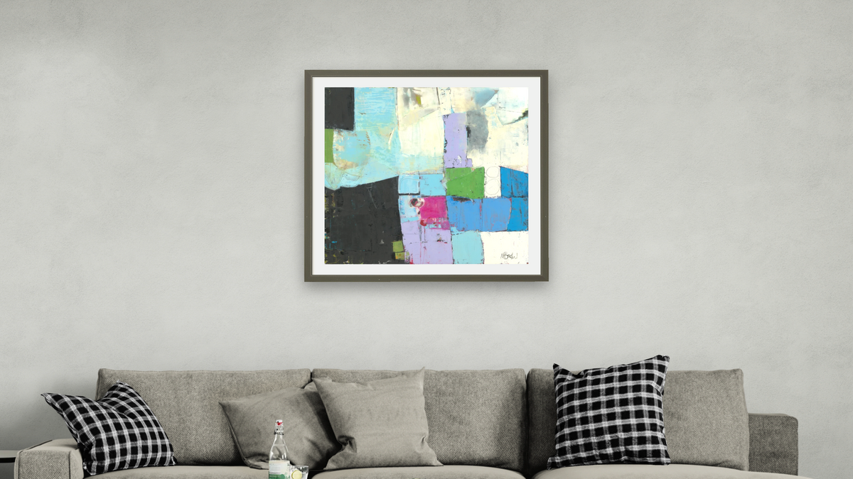 Waterfront by Louise Gaskill, shown at 32 × 32 in (81.3 × 81.3 cm) in Ramino Satin Black, living