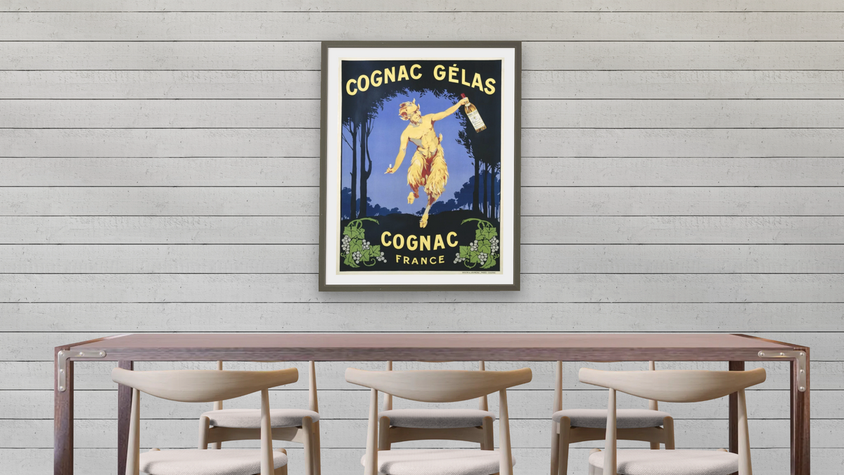 Cognac Gelas Poster, shown at 30 × 40 in (76.2 × 101.6 cm) in Ramino Satin Black, dining