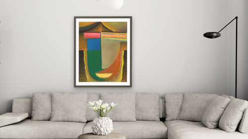 Abstract Head: Africa by Alexei Jawlensky, shown at 30 × 40 in (76.2 × 101.6 cm) in Ramino Satin Black, living [arteriel-render:v6:room_a:30x40@42,37]