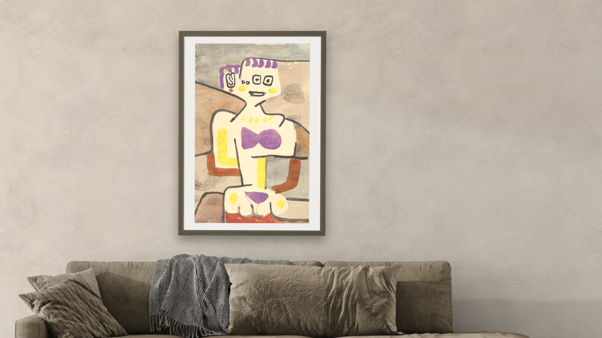 The Girl in the North by Paul Klee, shown at 28 × 42 in (71.1 × 106.7 cm) in Ramino Satin Black, living