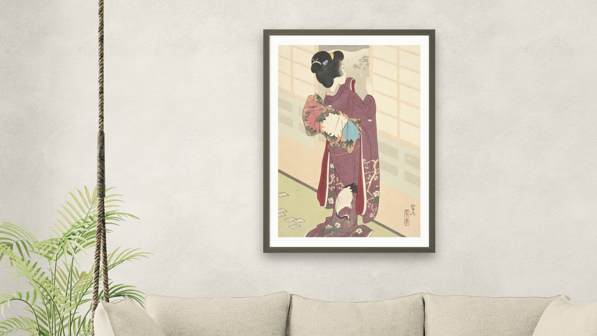 Snow on Higashi Mountain (Higashiyama no Yuki) by Miki Suizan, shown at 28 × 42 in (71.1 × 106.7 cm) in Ramino Satin Black, living