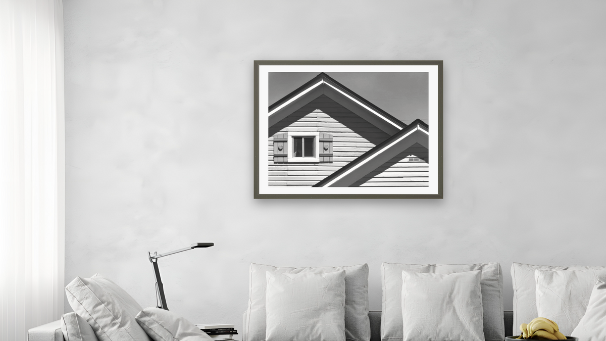 Peaks & Hearts by Gordon Osmundson, shown at 30 × 40 in (76.2 × 101.6 cm) in Ramino Satin Black, living