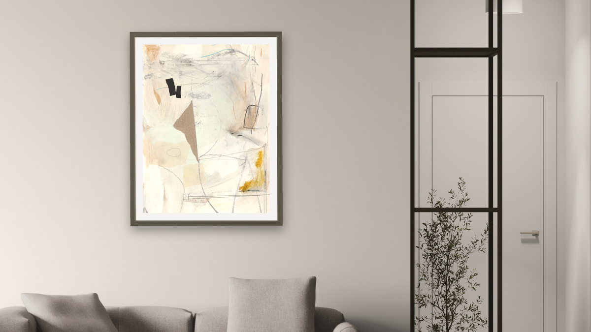 Abstract Layers by Dan Hobday, shown at 30 × 40 in (76.2 × 101.6 cm) in Ramino Satin Black, living
