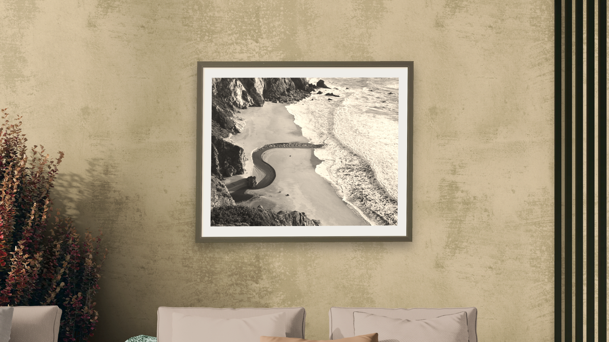 Bix Creek by Gordon Osmundson, shown at 32 × 40 in (81.3 × 101.6 cm) in Ramino Satin Black, living