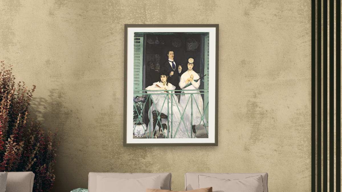 The Balcony by Edouard Manet, shown at 30 × 40 in (76.2 × 101.6 cm) in Ramino Satin Black, living