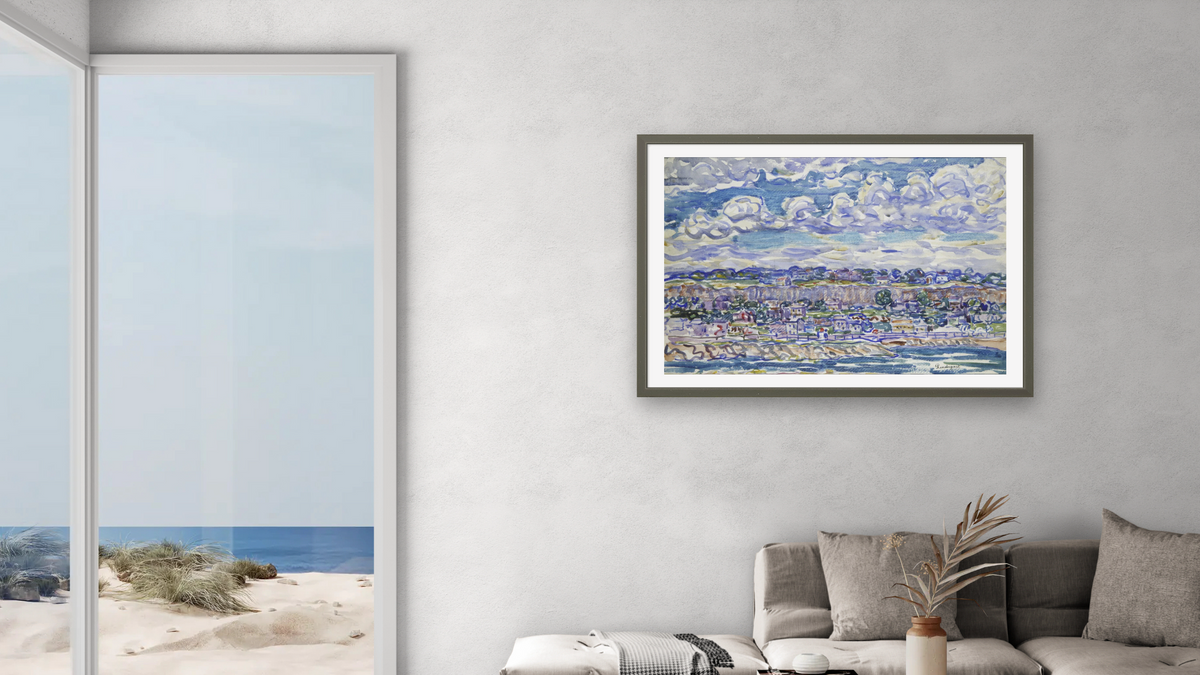 St. Malo by Maurice Brazil Prendergast, shown at 28 × 42 in (71.1 × 106.7 cm) in Ramino Satin Black, living