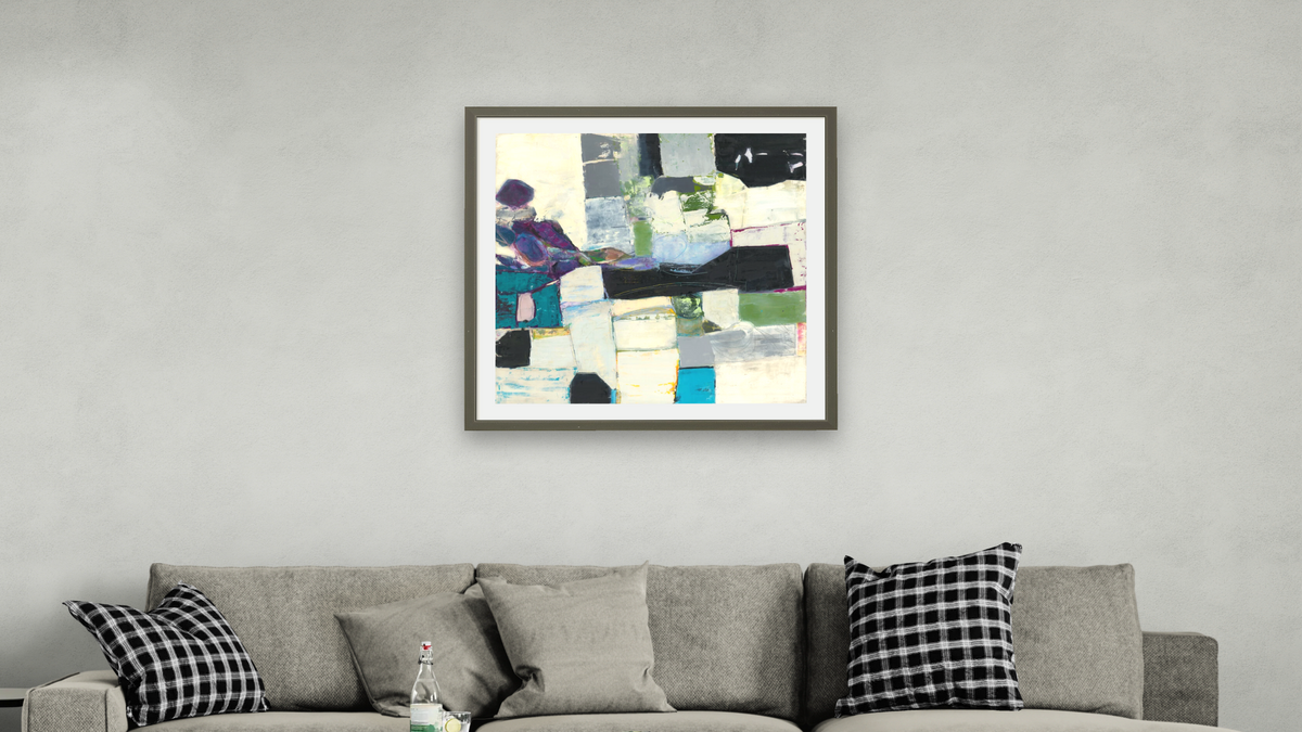 Some Purple by Louise Gaskill, shown at 32 × 32 in (81.3 × 81.3 cm) in Ramino Satin Black, living