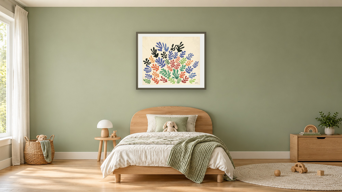La Gerbe by Henri Matisse, shown at 32 × 40 in (81.3 × 101.6 cm) in Ramino Satin Black, kids' room