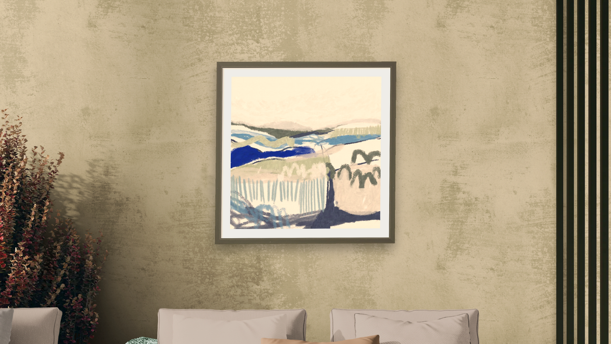 Kent Coast by Dan Hobday, shown at 32 × 32 in (81.3 × 81.3 cm) in Ramino Satin Black, living