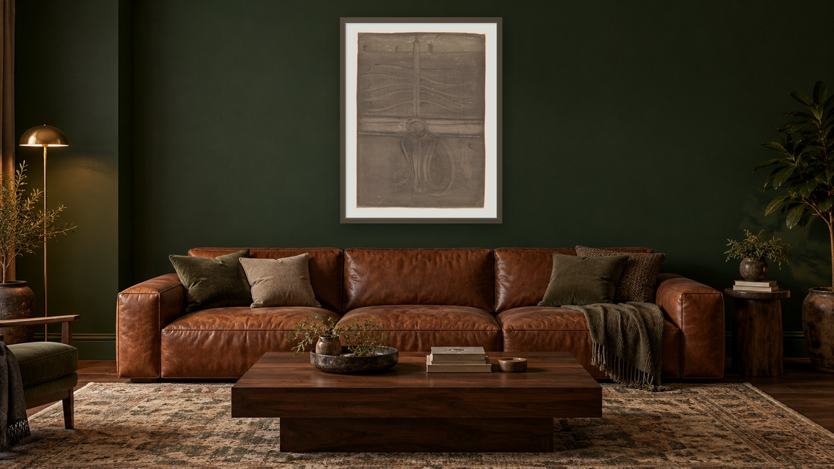Untitled by Mark Rothko, shown at 30 × 40 in (76.2 × 101.6 cm) in Ramino Satin Black, den