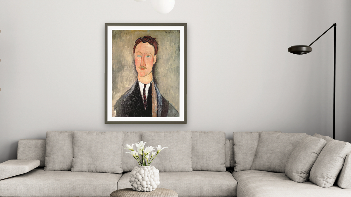Portrait of Leopold Survage (1879-1968) by Amedeo Modigliani, shown at 30 × 40 in (76.2 × 101.6 cm) in Ramino Satin Black, living