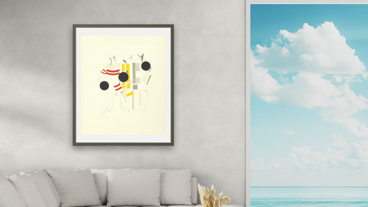 Sportsmen by El Lissitzky, shown at 32 × 40 in (81.3 × 101.6 cm) in Ramino Satin Black, living