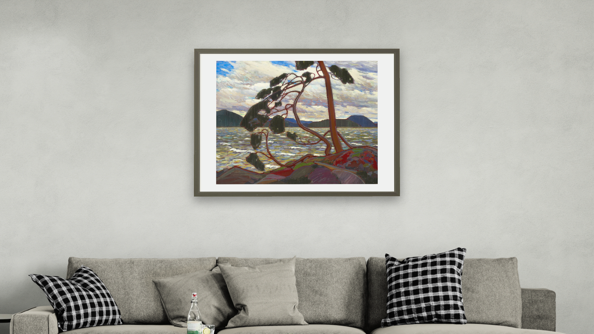 The West Wind by Tom Thomson, shown at 32 × 40 in (81.3 × 101.6 cm) in Ramino Satin Black, living