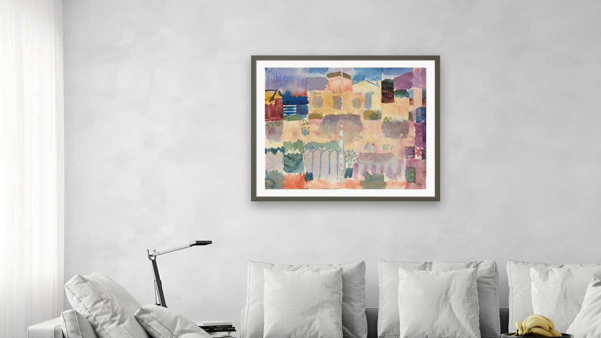 Garden in St. Germain, The European Quarter Near Tunis by Paul Klee, shown at 32 × 40 in (81.3 × 101.6 cm) in Ramino Satin Black, living