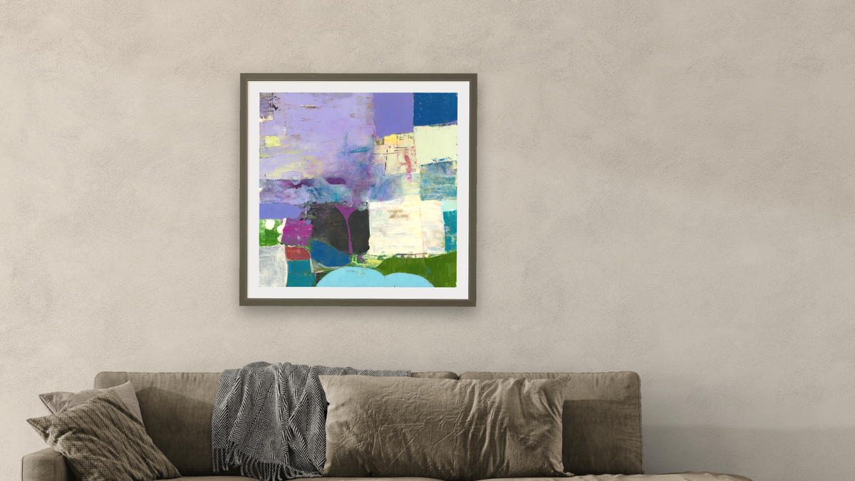 Morning Mist by Louise Gaskill, shown at 32 × 32 in (81.3 × 81.3 cm) in Ramino Satin Black, living