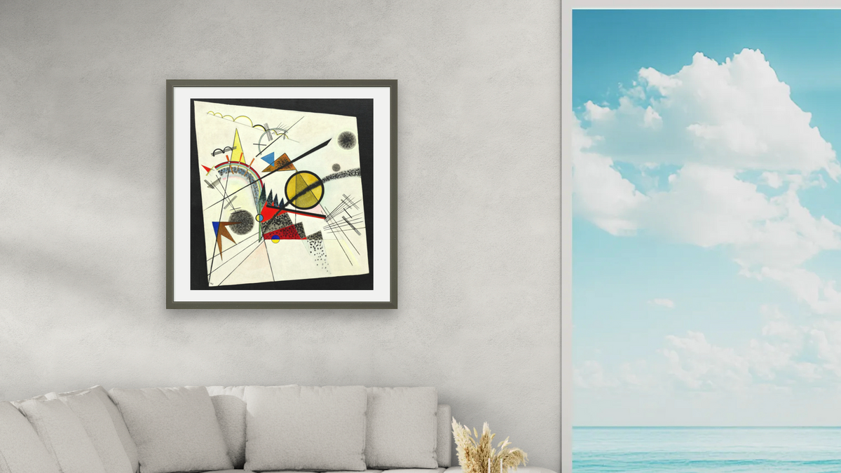 In the Black Square, shown at 32 × 32 in (81.3 × 81.3 cm) in Ramino Satin Black, living