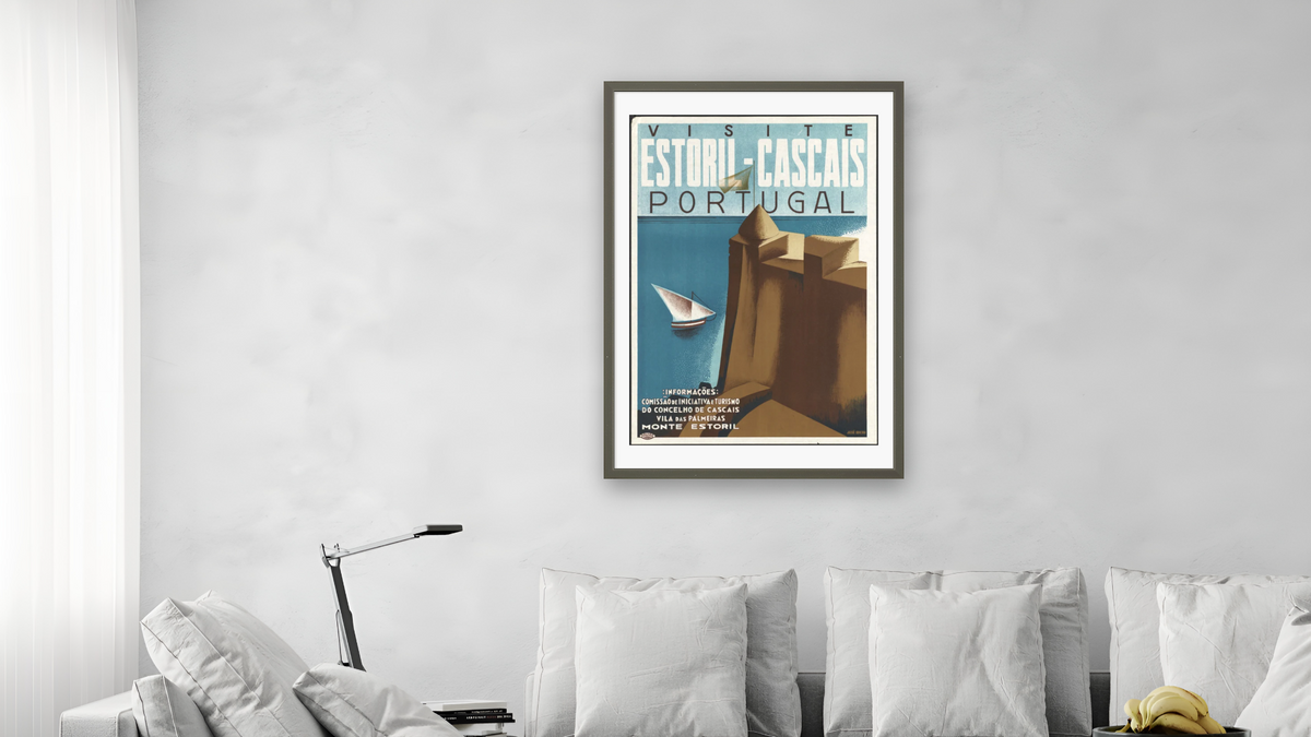 BPL Travel Posters, shown at 28 × 42 in (71.1 × 106.7 cm) in Ramino Satin Black, living