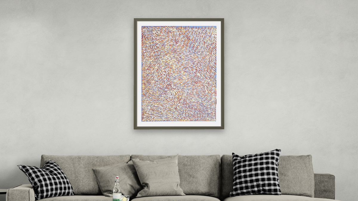 Leaves by Gloria Tamerre Petyarr, shown at 28 × 42 in (71.1 × 106.7 cm) in Ramino Satin Black, living