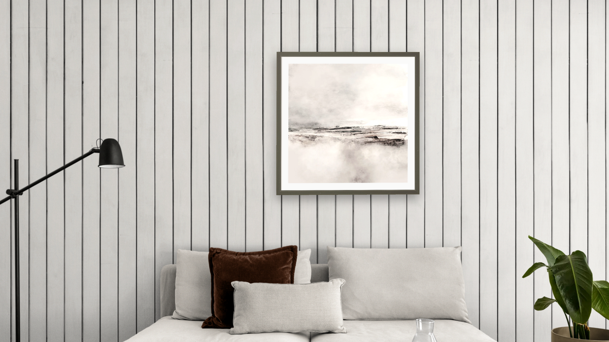 Ranch by Dan Hobday, shown at 32 × 32 in (81.3 × 81.3 cm) in Ramino Satin Black, living