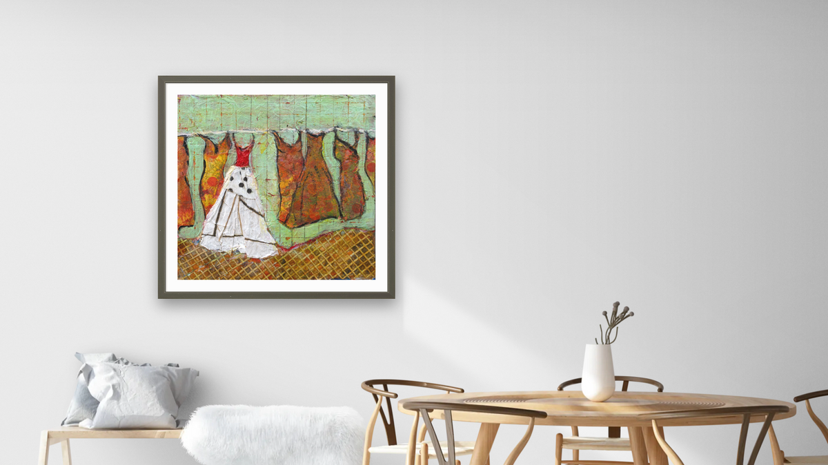 Standout by Dobee Snowber, shown at 32 × 32 in (81.3 × 81.3 cm) in Ramino Satin Black, dining