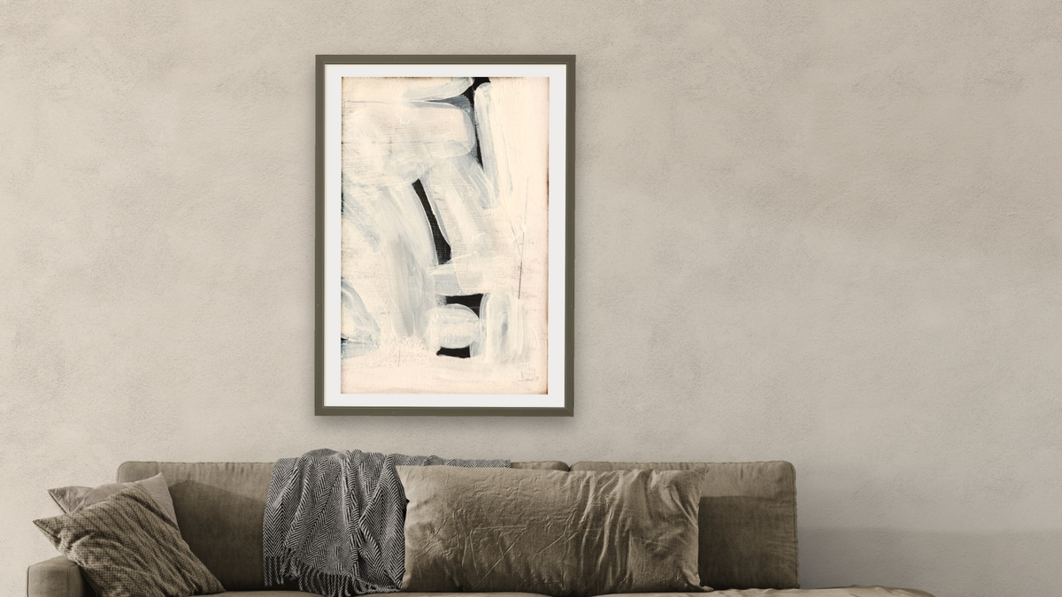 Beyond 1 by Dan Hobday, shown at 28 × 42 in (71.1 × 106.7 cm) in Ramino Satin Black, living
