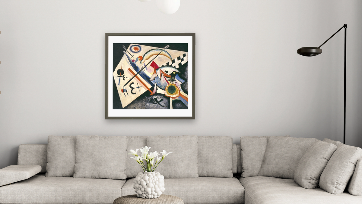 White Cross, shown at 32 × 32 in (81.3 × 81.3 cm) in Ramino Satin Black, living