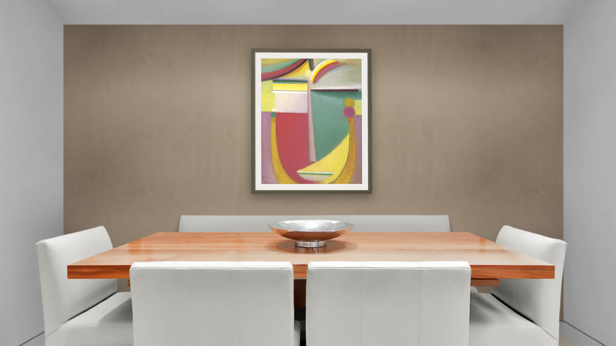 Abstract Head: Inner Vision by Alexei Jawlensky, shown at 30 × 40 in (76.2 × 101.6 cm) in Ramino Satin Black, dining