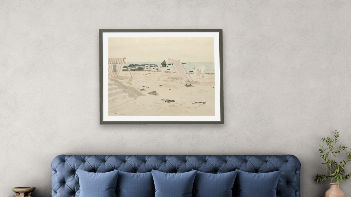La Plage by Maurice Brianchon, shown at 32 × 40 in (81.3 × 101.6 cm) in Ramino Satin Black, bedroom