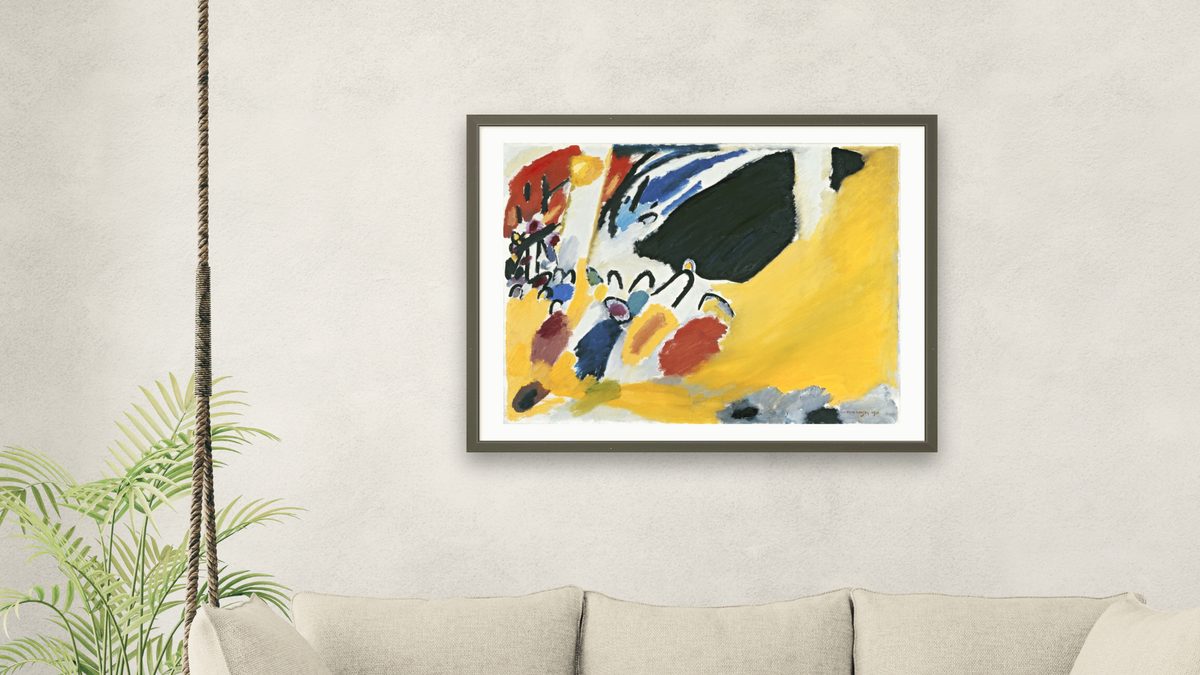 Impression III (Concert) by Wassily Kandinsky, shown at 30 × 40 in (76.2 × 101.6 cm) in Ramino Satin Black, living
