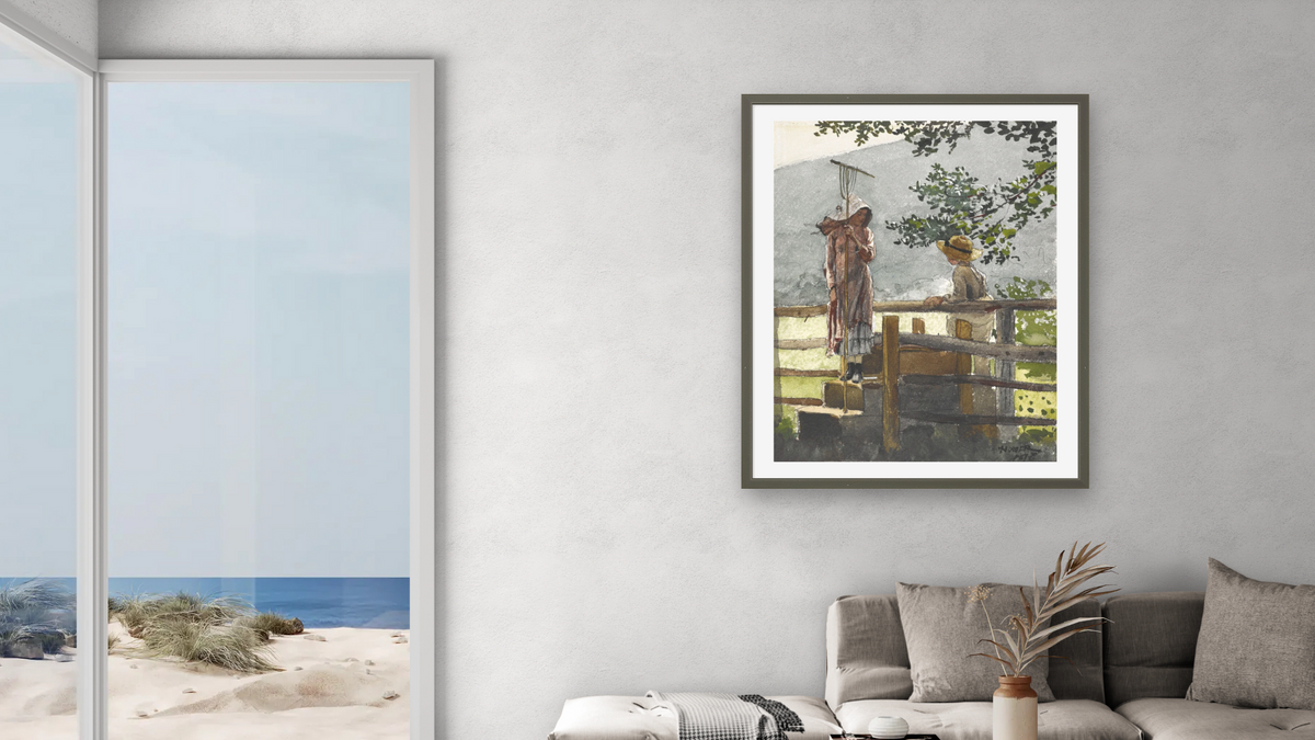 Spring by Winslow Homer, shown at 32 × 40 in (81.3 × 101.6 cm) in Ramino Satin Black, living