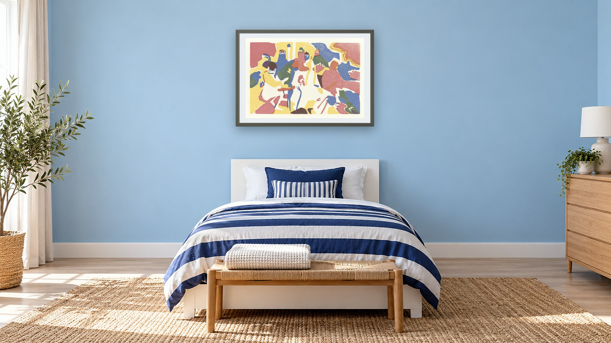 Orientalisches (Oriental), from Klänge by Wassily Kandinsky, shown at 28 × 42 in (71.1 × 106.7 cm) in Ramino Satin Black, kids' room