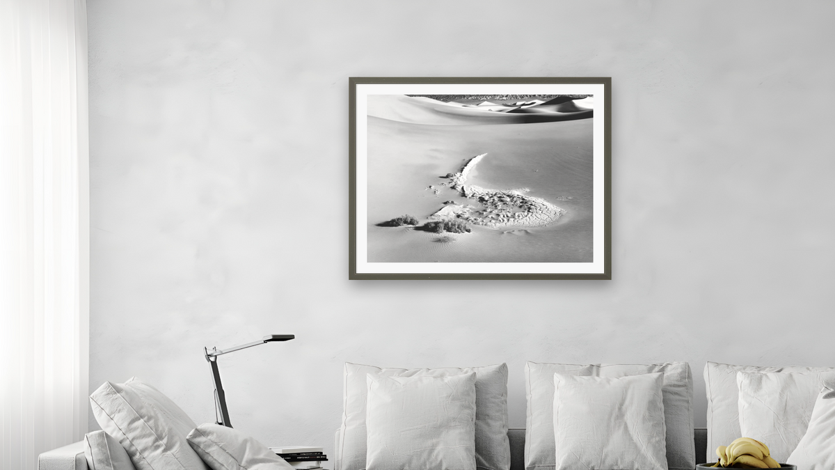 Sand Dune #17 by Gordon Osmundson, shown at 32 × 40 in (81.3 × 101.6 cm) in Ramino Satin Black, living