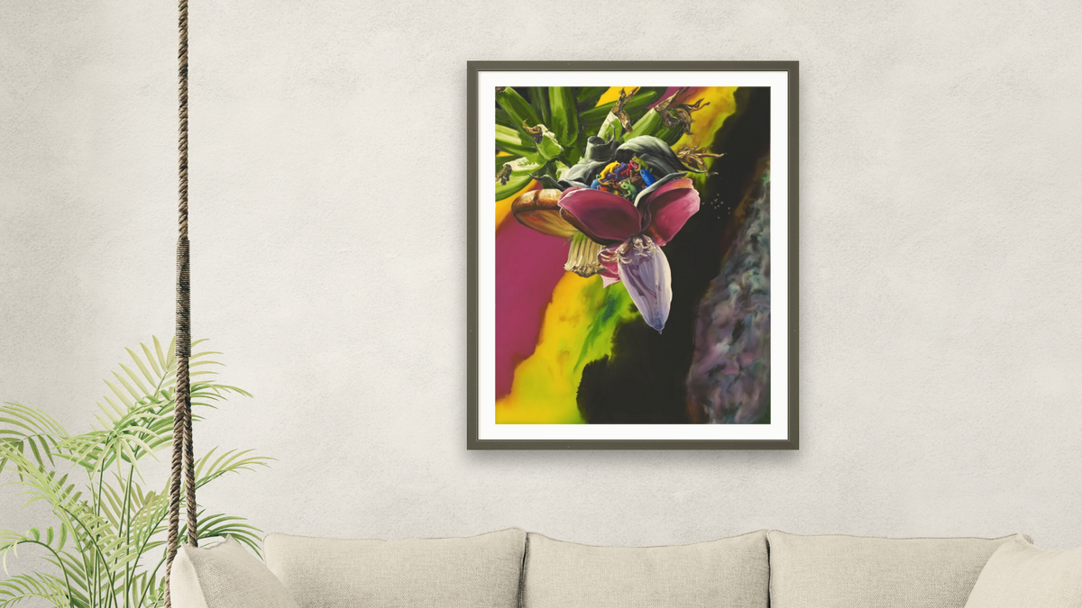 United Fruit by Alexis Rockman, shown at 30 × 40 in (76.2 × 101.6 cm) in Ramino Satin Black, living