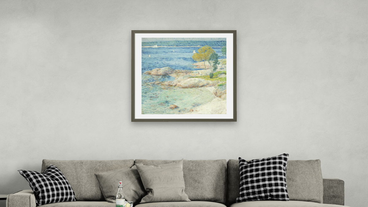 The Outer Harbour by Childe Hassam, shown at 32 × 32 in (81.3 × 81.3 cm) in Ramino Satin Black, living