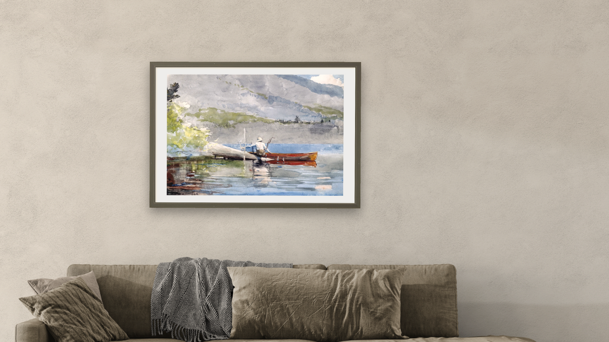 The Red Canoe by Winslow Homer, shown at 28 × 42 in (71.1 × 106.7 cm) in Ramino Satin Black, living