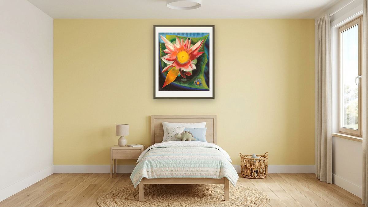 The Water Lily by Joseph Stella, shown at 32 × 40 in (81.3 × 101.6 cm) in Ramino Satin Black, kids' room