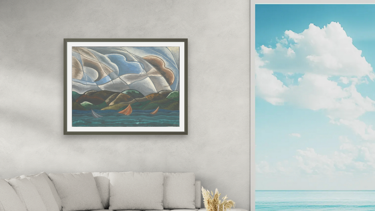 Clouds and Water by Arthur Dove, shown at 30 × 40 in (76.2 × 101.6 cm) in Ramino Satin Black, living