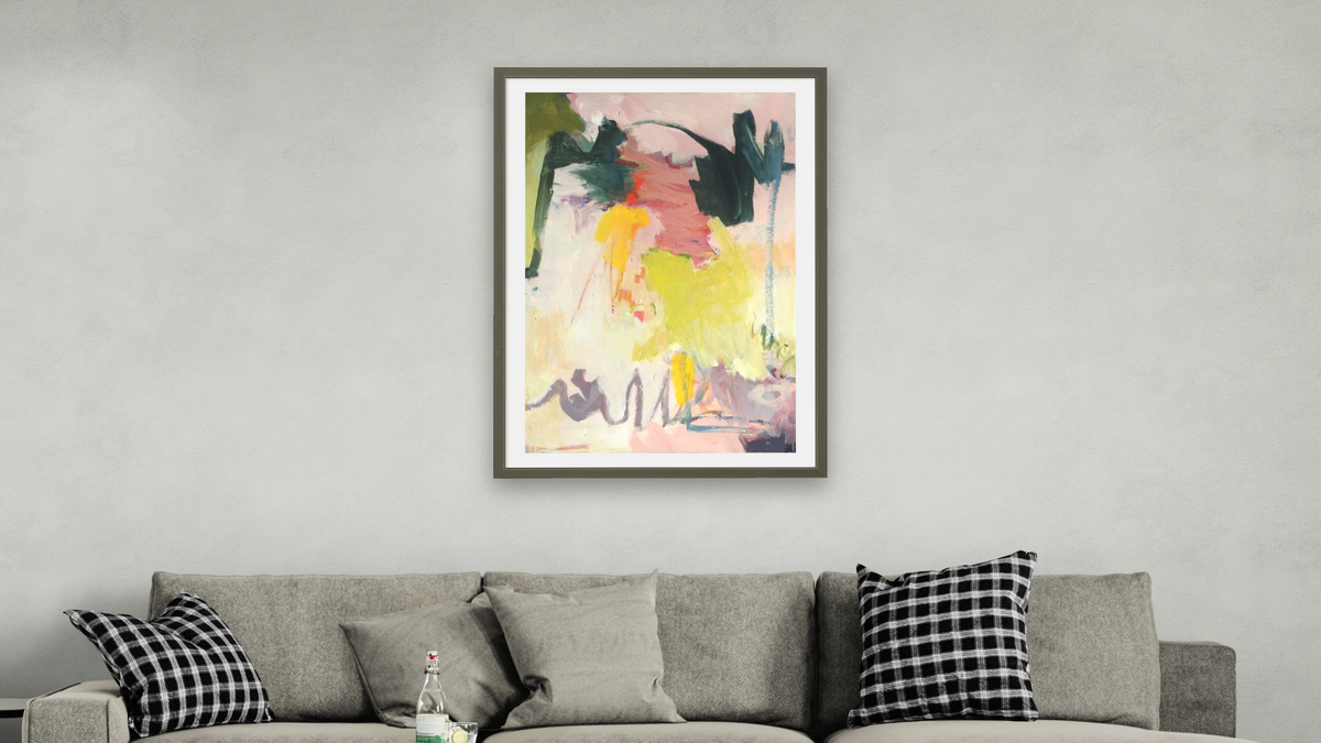 A Fleeting Moment by Katherine Bello, shown at 28 × 42 in (71.1 × 106.7 cm) in Ramino Satin Black, living