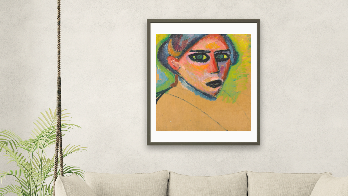 Woman's Face by Alexei Jawlensky, shown at 32 × 40 in (81.3 × 101.6 cm) in Ramino Satin Black, living