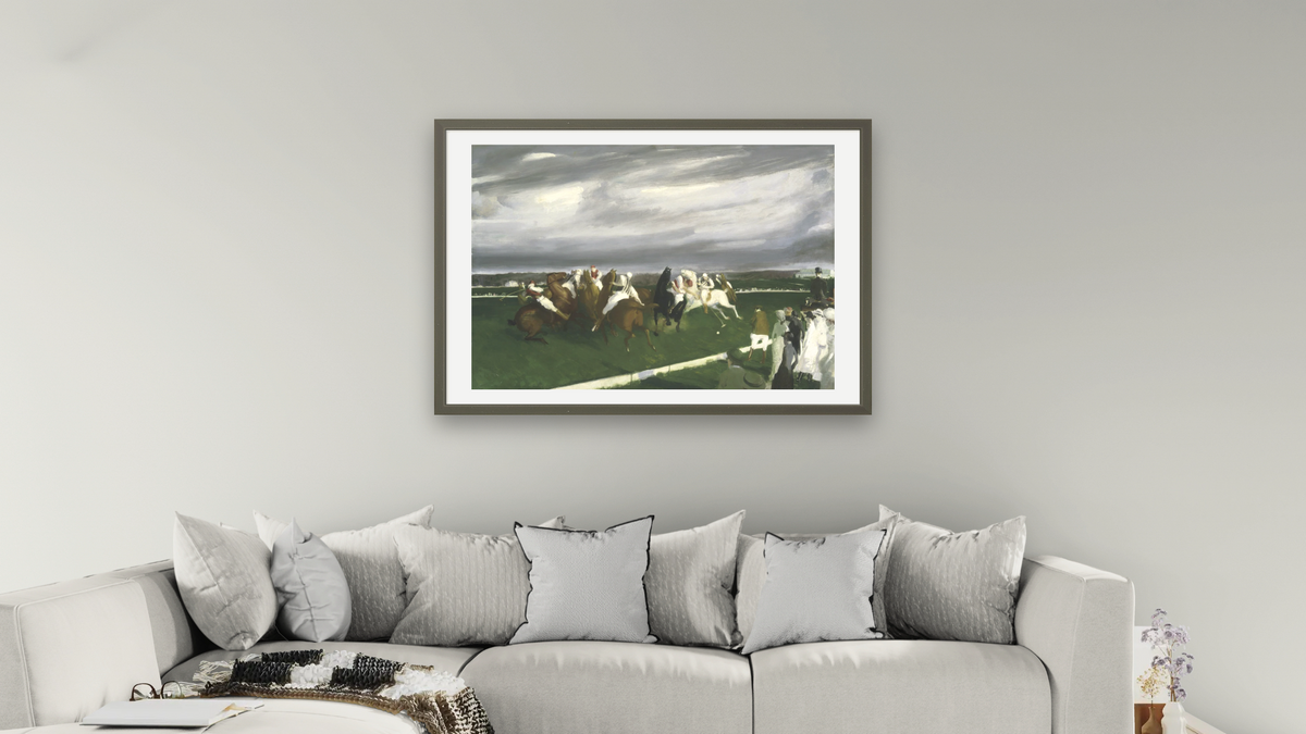 Polo at Lakewood by George Wesley Bellows, shown at 28 × 42 in (71.1 × 106.7 cm) in Ramino Satin Black, living