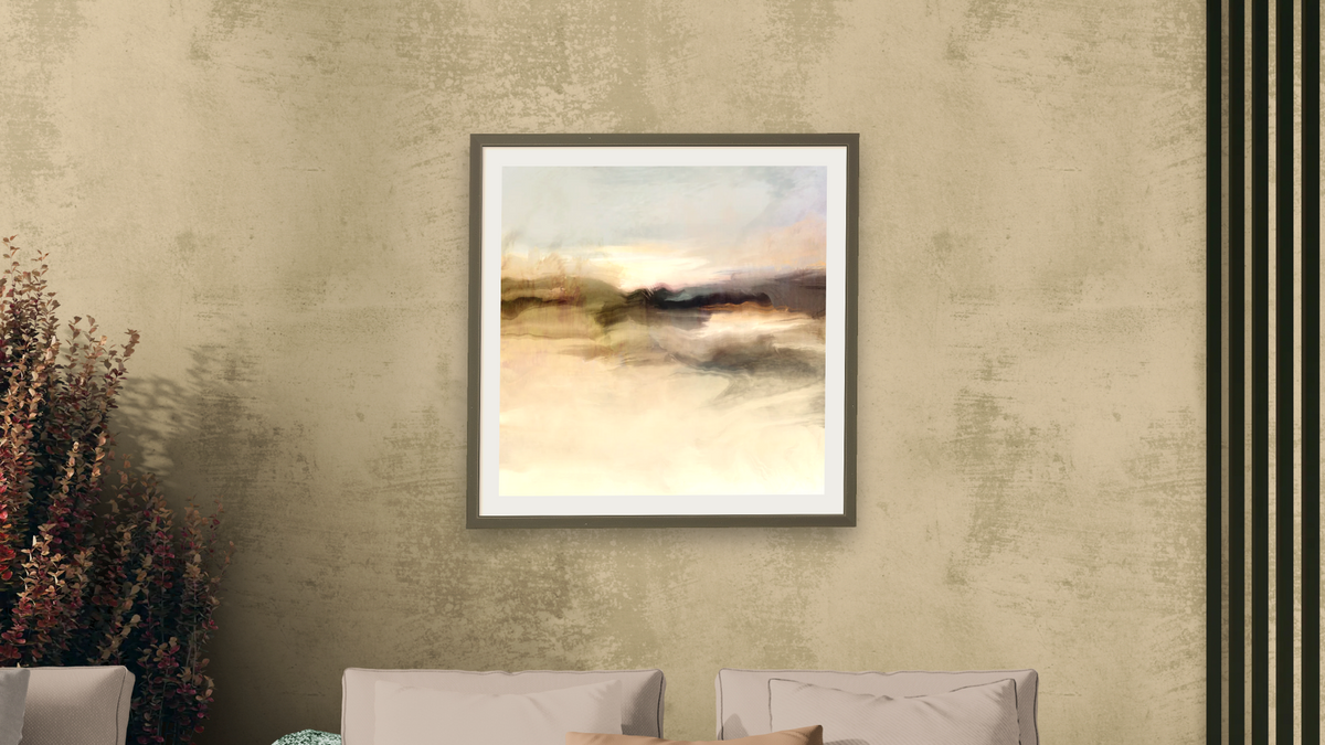 Solitude by Dan Hobday, shown at 32 × 32 in (81.3 × 81.3 cm) in Ramino Satin Black, living