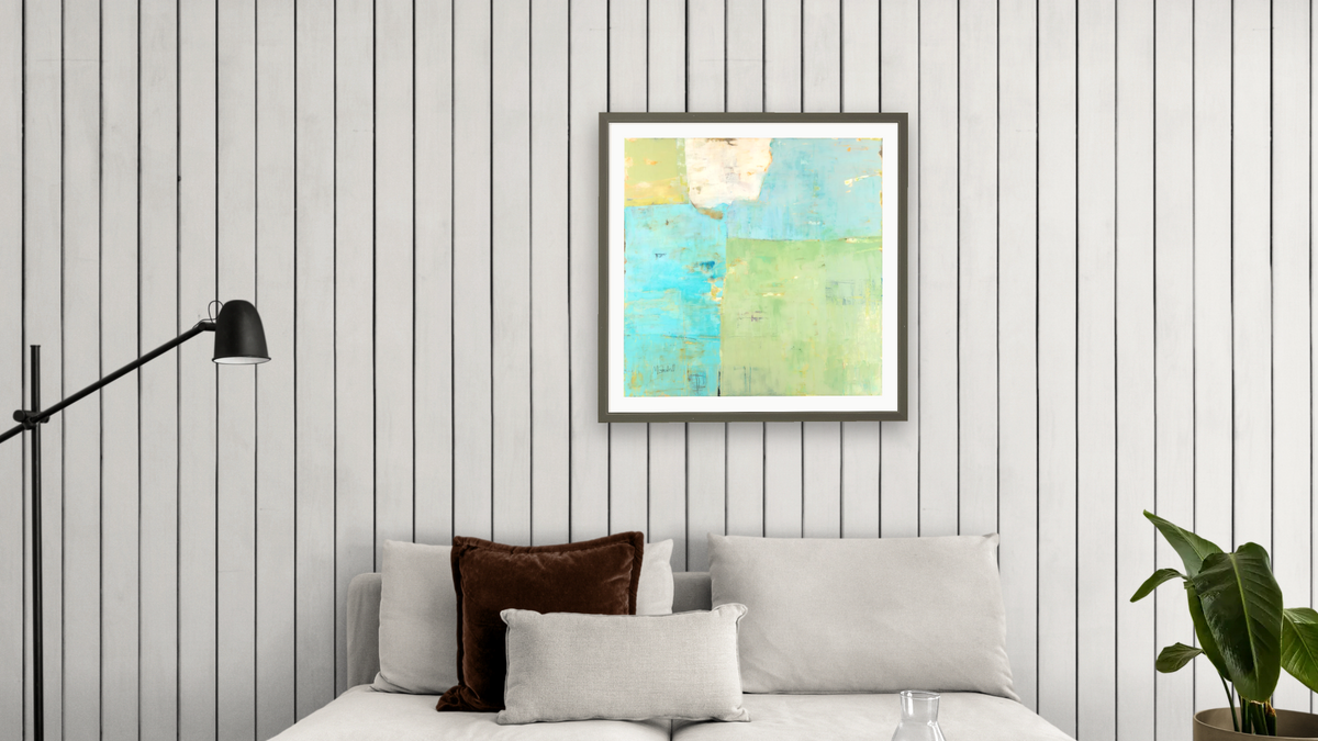 Fields by Louise Gaskill, shown at 32 × 32 in (81.3 × 81.3 cm) in Ramino Satin Black, living