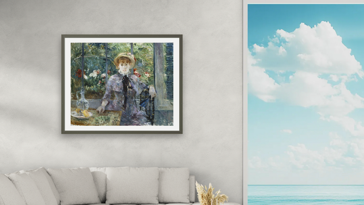 After Lunch by Berthe Morisot, shown at 32 × 40 in (81.3 × 101.6 cm) in Ramino Satin Black, living