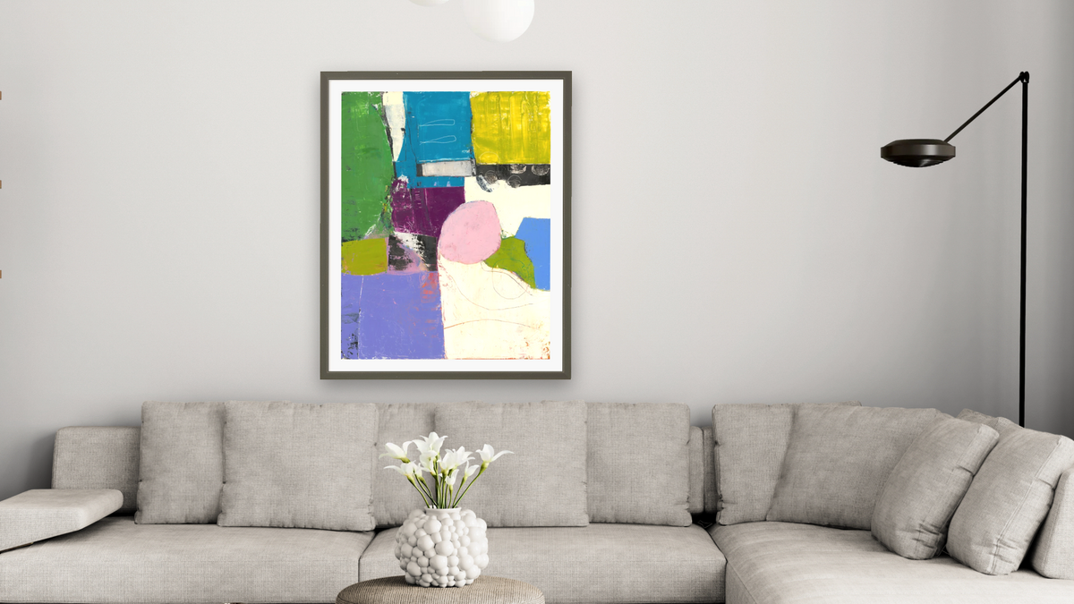 Shapes by Louise Gaskill, shown at 30 × 40 in (76.2 × 101.6 cm) in Ramino Satin Black, living