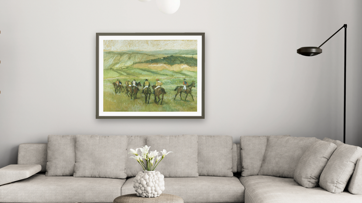 Before the Race by Edgar Degas, shown at 32 × 40 in (81.3 × 101.6 cm) in Ramino Satin Black, living
