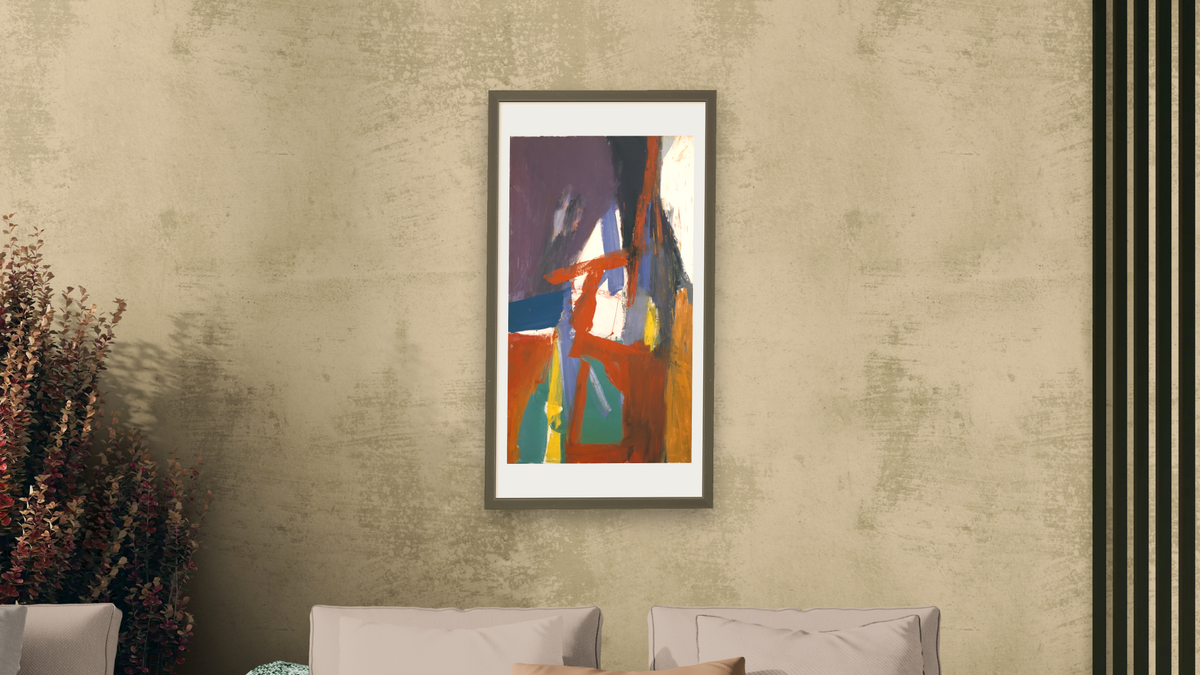 Red Brass by Franz Kline, shown at 20 × 40 in (50.8 × 101.6 cm) in Ramino Satin Black, living