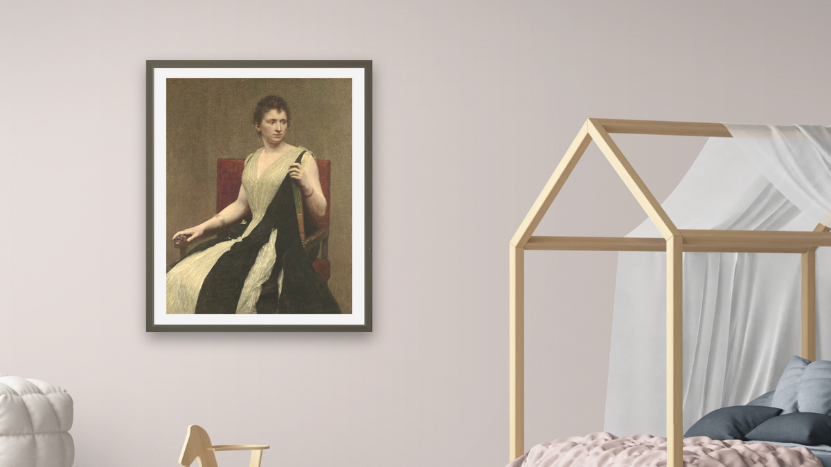 Madame Leopold Gravier by Henri Fantin-Latour, shown at 30 × 40 in (76.2 × 101.6 cm) in Ramino Satin Black, bedroom